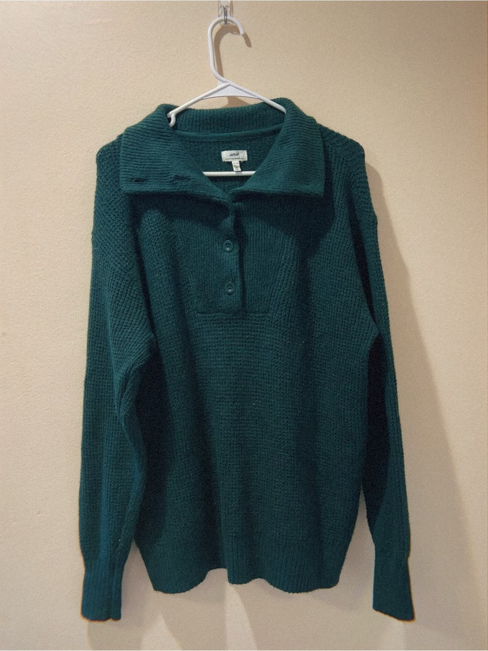 Green Button-Front Oversized Knit Sweater